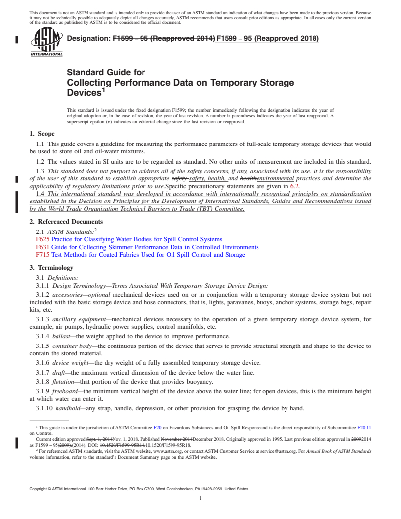 REDLINE ASTM F1599-95(2018) - Standard Guide for  Collecting Performance Data on Temporary Storage Devices