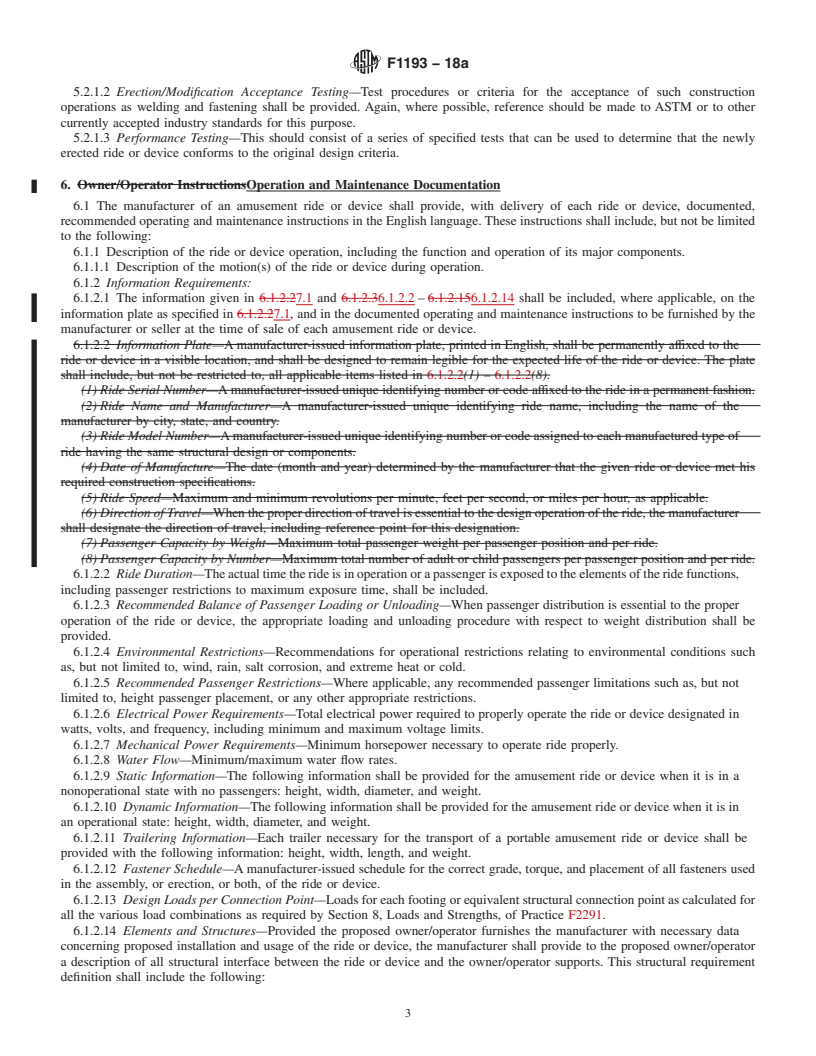 REDLINE ASTM F1193-18a - Standard Practice for Quality, Manufacture, and Construction of Amusement Rides and  Devices