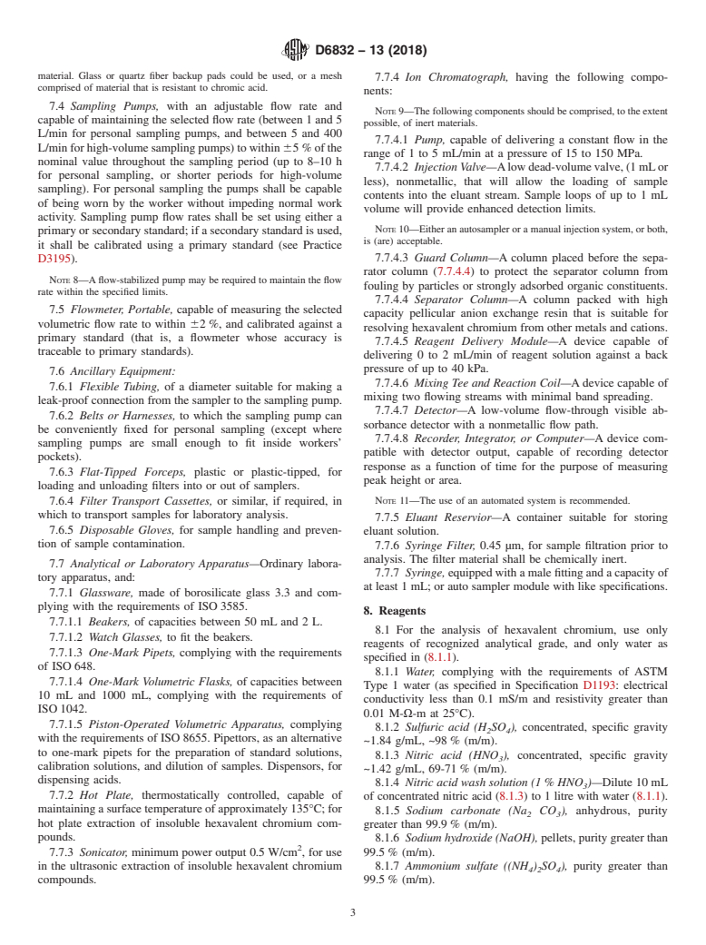 ASTM D6832-13(2018) - Standard Test Method for the Determination of Hexavalent Chromium in Workplace Air by  Ion Chromatography and Spectrophotometric Measurement Using 1,5-diphenylcarbazide