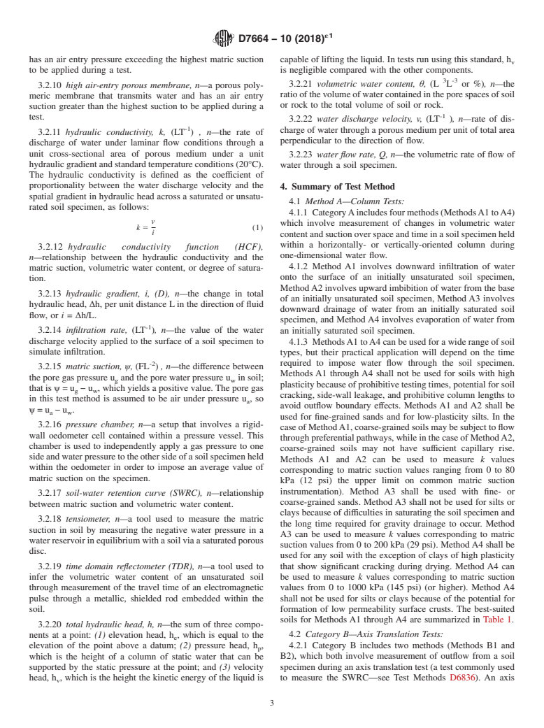 ASTM D7664-10(2018)e1 - Standard Test Methods for  Measurement of Hydraulic Conductivity of Unsaturated Soils