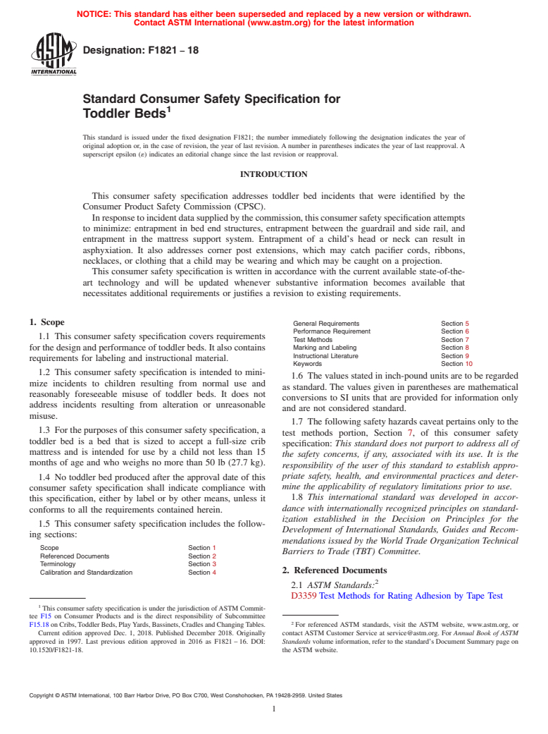 ASTM F1821-18 - Standard Consumer Safety Specification for  Toddler Beds