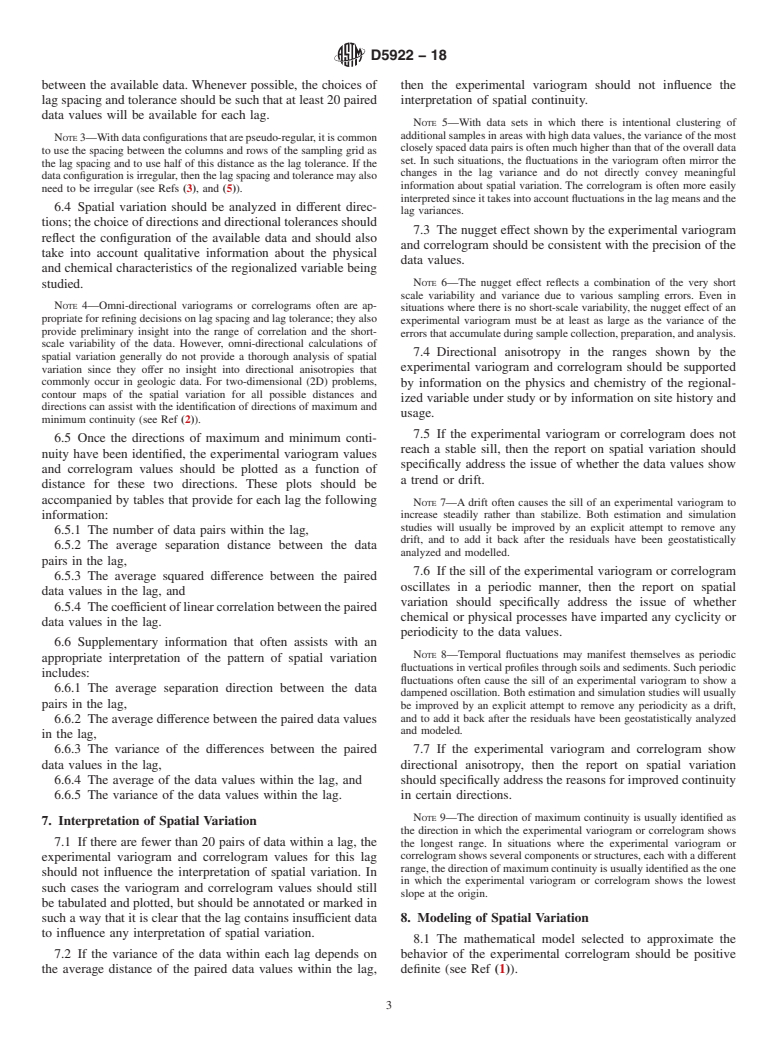 ASTM D5922-18 - Standard Guide for  Analysis, Interpretation, and Modeling of Spatial Variation  in Geostatistical Site Investigations