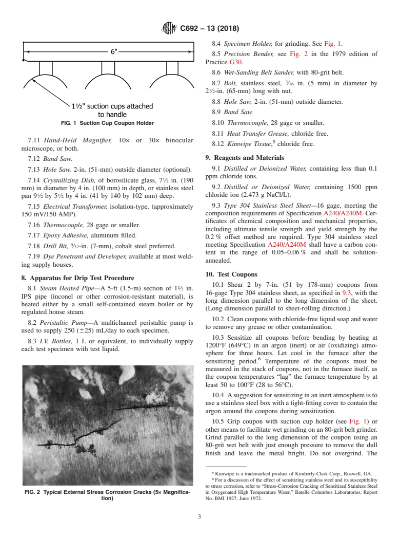 ASTM C692-13(2018) - Standard Test Method for  Evaluating the Influence of Thermal Insulations on External  Stress Corrosion Cracking Tendency of Austenitic Stainless Steel