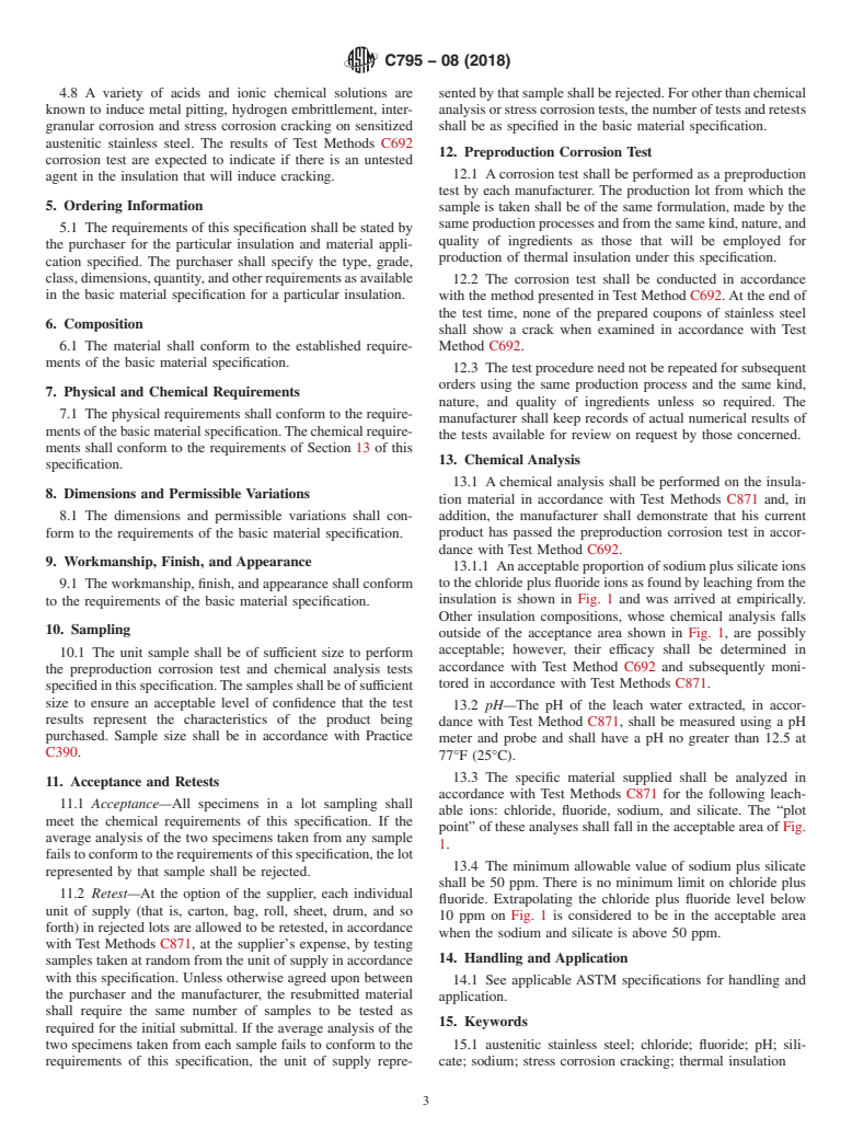 ASTM C795-08(2018) - Standard Specification for  Thermal Insulation for Use in Contact with Austenitic Stainless  Steel