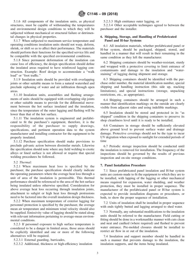 ASTM C1146-09(2018) - Standard Guide for  Prefabricated Panel and H-bar Insulation Systems for Vessels,  Ducts and Equipment Operating at Temperatures Above Ambient Air