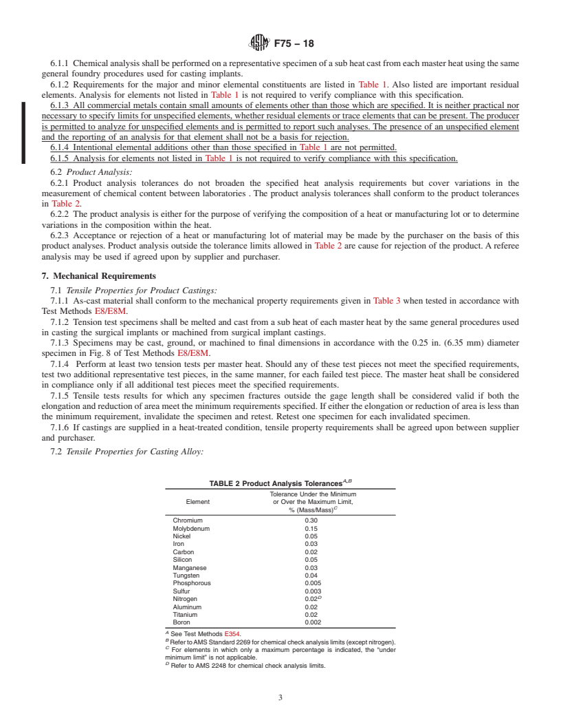 REDLINE ASTM F75-18 - Standard Specification for  Cobalt-28 Chromium-6 Molybdenum Alloy Castings and Casting  Alloy for  Surgical Implants (UNS R30075)