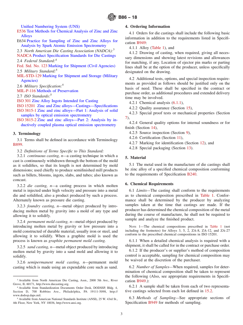 ASTM B86-18 - Standard Specification for Zinc and Zinc-Aluminum (ZA) Alloy Foundry and Die Castings