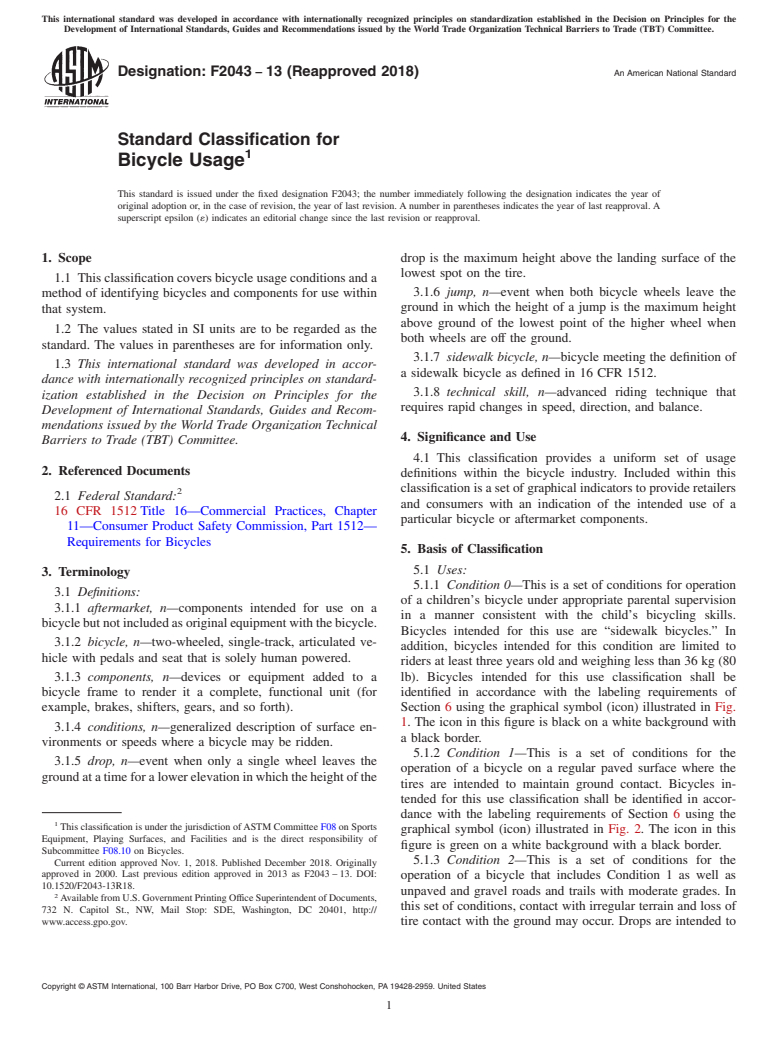 ASTM F2043-13(2018) - Standard Classification for Bicycle Usage