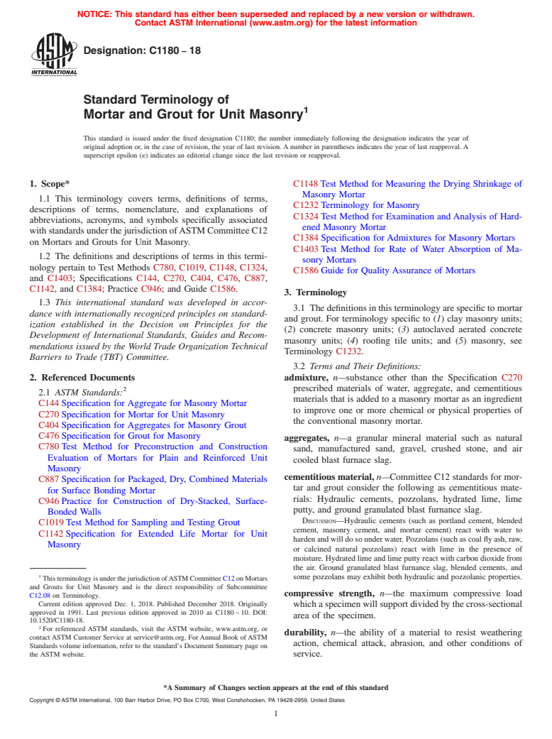 ASTM C1180-18 - Standard Terminology of Mortar and Grout for Unit Masonry
