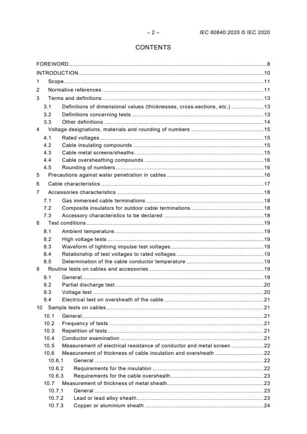 IEC 60840:2020 IEC 60840:2020 - Power cables with extruded insulation and their accessories for rated voltages above 30 kV (U<sub>m</sub>= 36 kV) up to 150 kV (U<sub>m</sub> = 170 kV) - Test methods and requirements - Page 4 preview