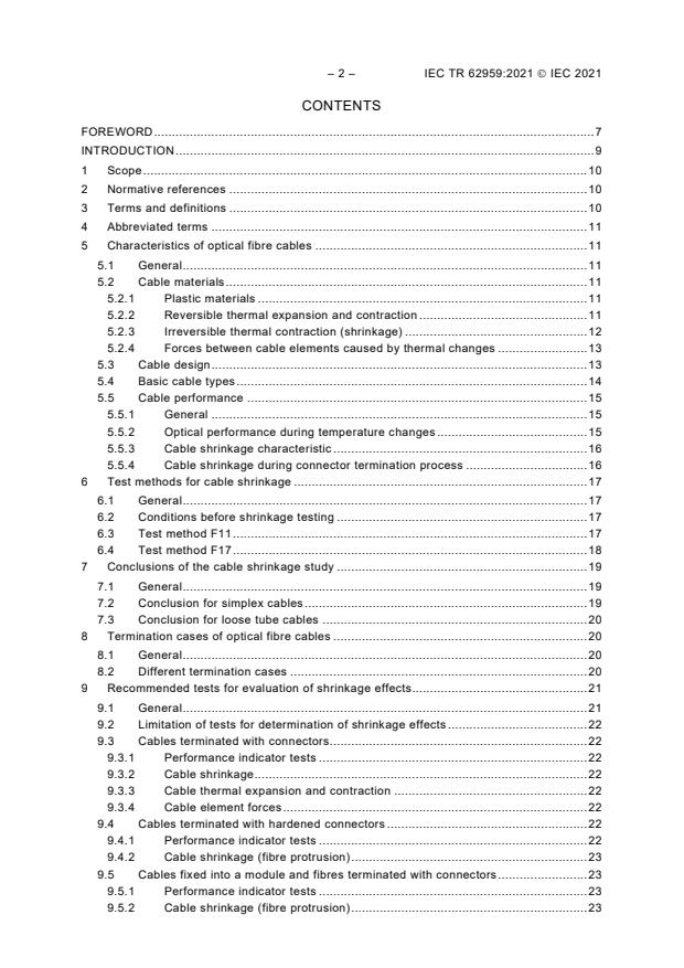IEC TR 62959:2021 IEC TR 62959:2021 - Optical fibre cables - Shrinkage effects on cable and cable element end termination - Guidance - Page 4 preview