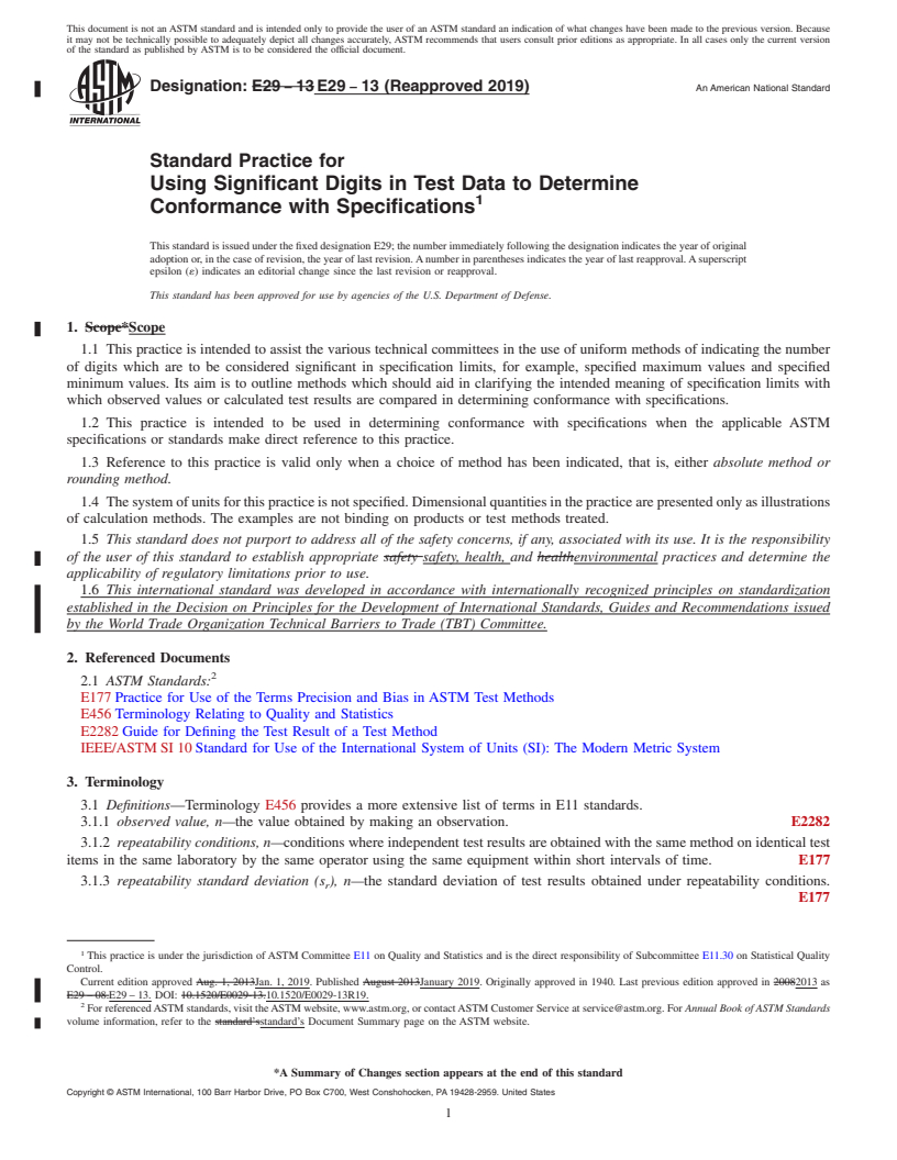 REDLINE ASTM E29-13(2019) - Standard Practice for  Using Significant Digits in Test Data to Determine Conformance  with Specifications