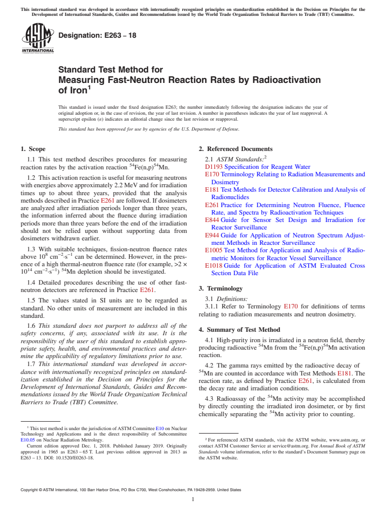 ASTM E263-18 - Standard Test Method for  Measuring Fast-Neutron Reaction Rates by Radioactivation of  Iron