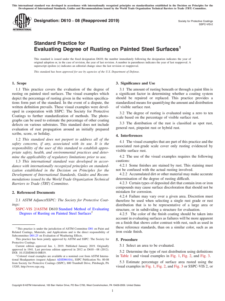 ASTM D610-08(2019) - Standard Practice for Evaluating Degree of Rusting on Painted Steel Surfaces