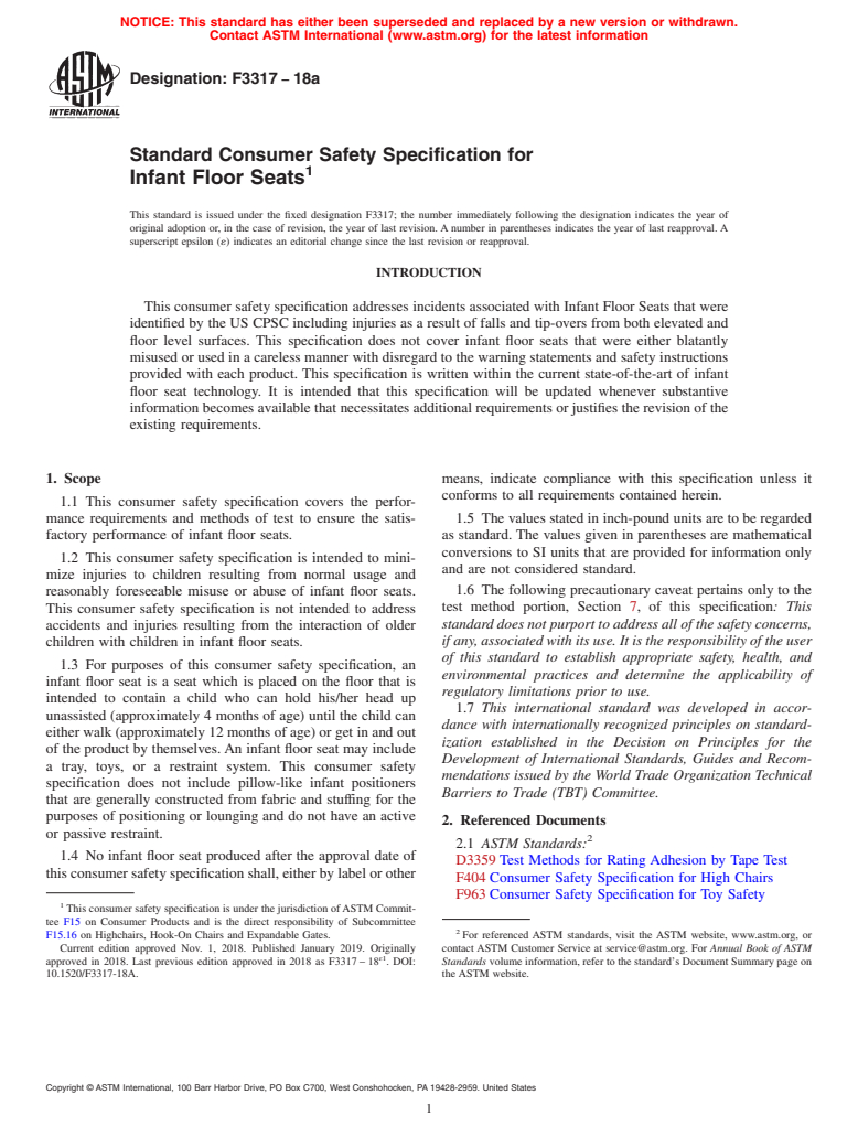 ASTM F3317-18a - Standard Consumer Safety Specification for Infant Floor Seats