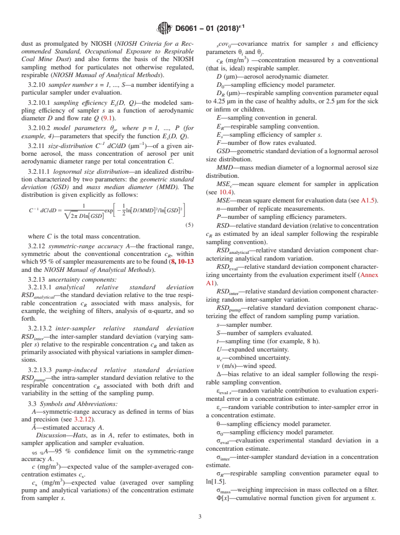 ASTM D6061-01(2018)e1 - Standard Practice for  Evaluating the Performance of Respirable Aerosol Samplers