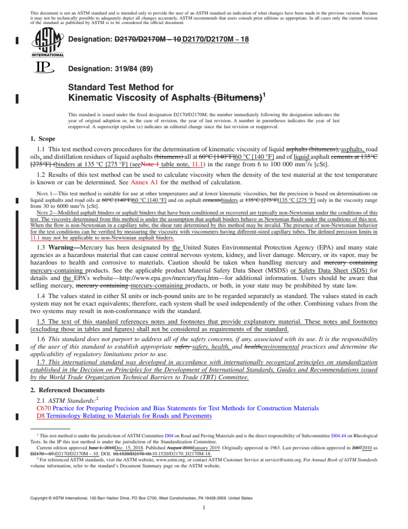 REDLINE ASTM D2170/D2170M-18 - Standard Test Method for  Kinematic Viscosity of Asphalts