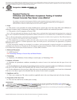 ASTM C969M-19 REDLINE ASTM C969M-19 - Standard Practice for Infiltration and Exfiltration Acceptance Testing of Installed Precast Concrete Pipe Sewer Lines (Metric) - Page 1 preview