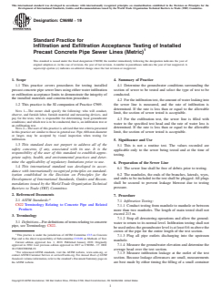 ASTM C969M-19 ASTM C969M-19 - Standard Practice for Infiltration and Exfiltration Acceptance Testing of Installed Precast Concrete Pipe Sewer Lines (Metric) - Page 1 preview