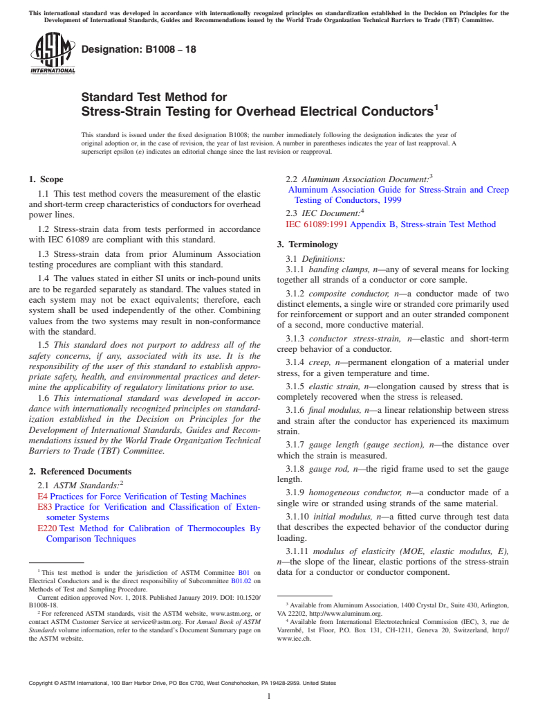 ASTM B1008-18 - Standard Test Method for Stress-Strain Testing for Overhead Electrical Conductors
