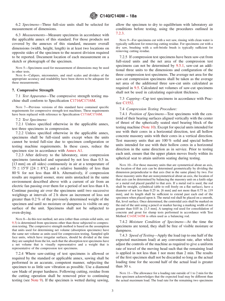 ASTM C140/C140M-18a - Standard Test Methods for  Sampling and Testing Concrete Masonry Units and Related Units