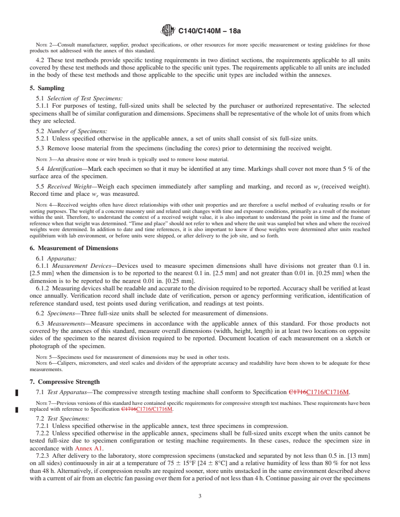 REDLINE ASTM C140/C140M-18a - Standard Test Methods for  Sampling and Testing Concrete Masonry Units and Related Units