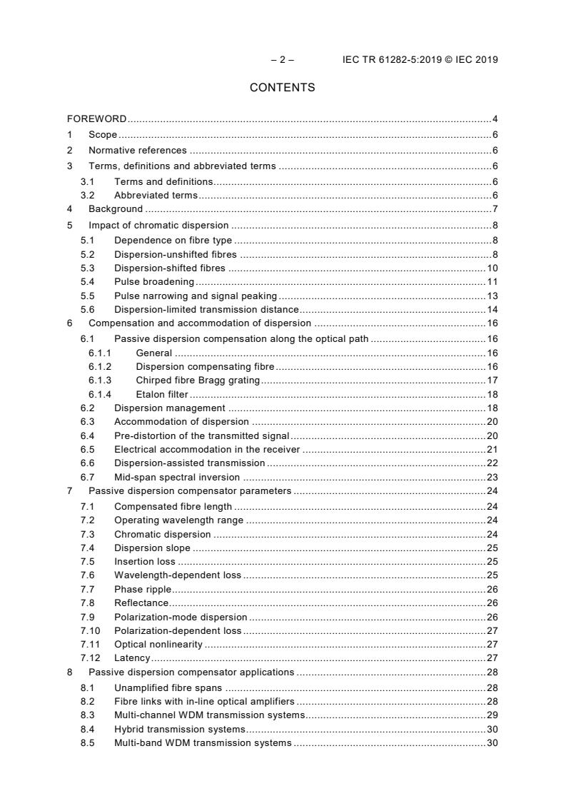 IEC TR 61282-5:2019 IEC TR 61282-5:2019 - Fibre optic communication system design guidelines - Part 5: Accommodation and compensation of chromatic dispersion - Page 4 preview