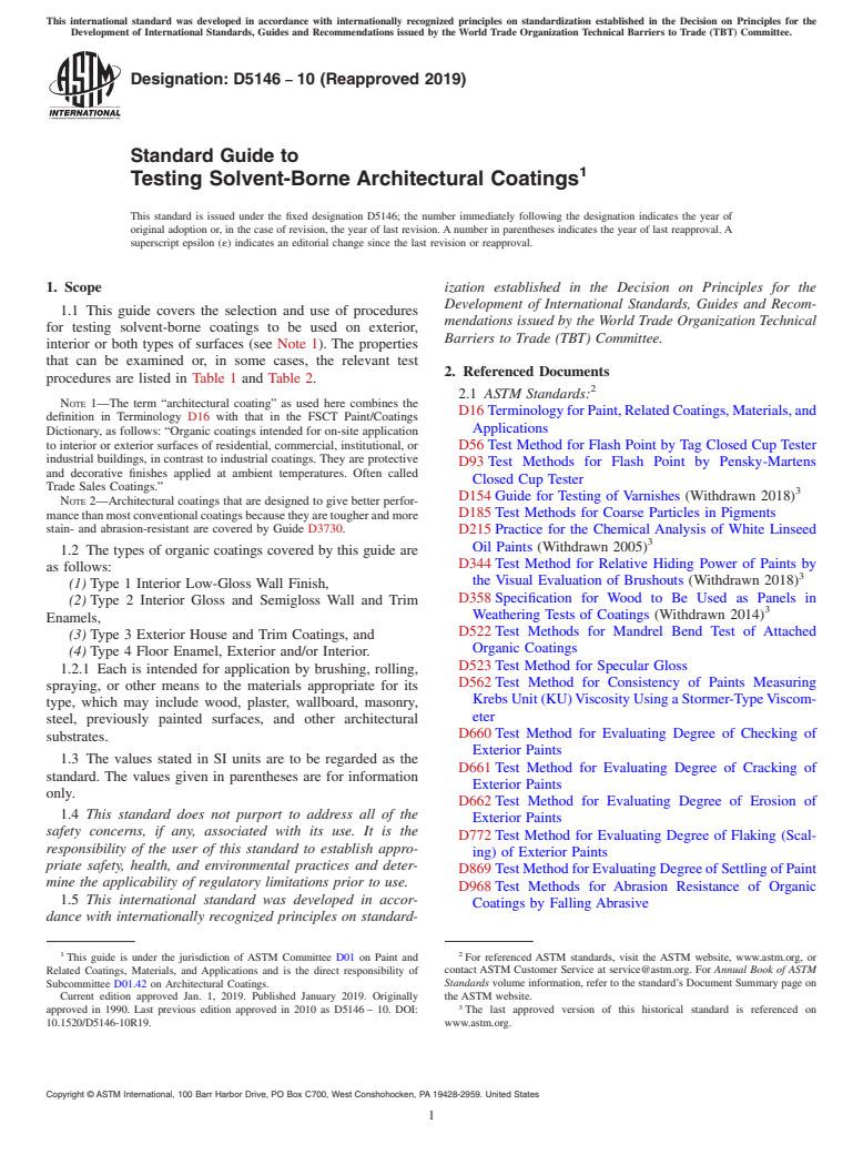 ASTM D5146-10(2019) - Standard Guide to Testing Solvent-Borne Architectural Coatings
