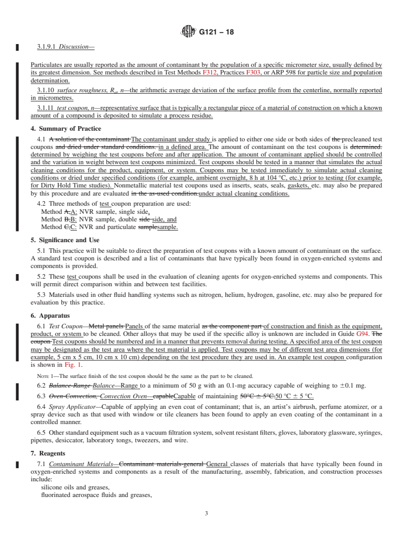 REDLINE ASTM G121-18 - Standard Practice for  Preparation of Contaminated Test Coupons for the Evaluation  of Cleaning Agents