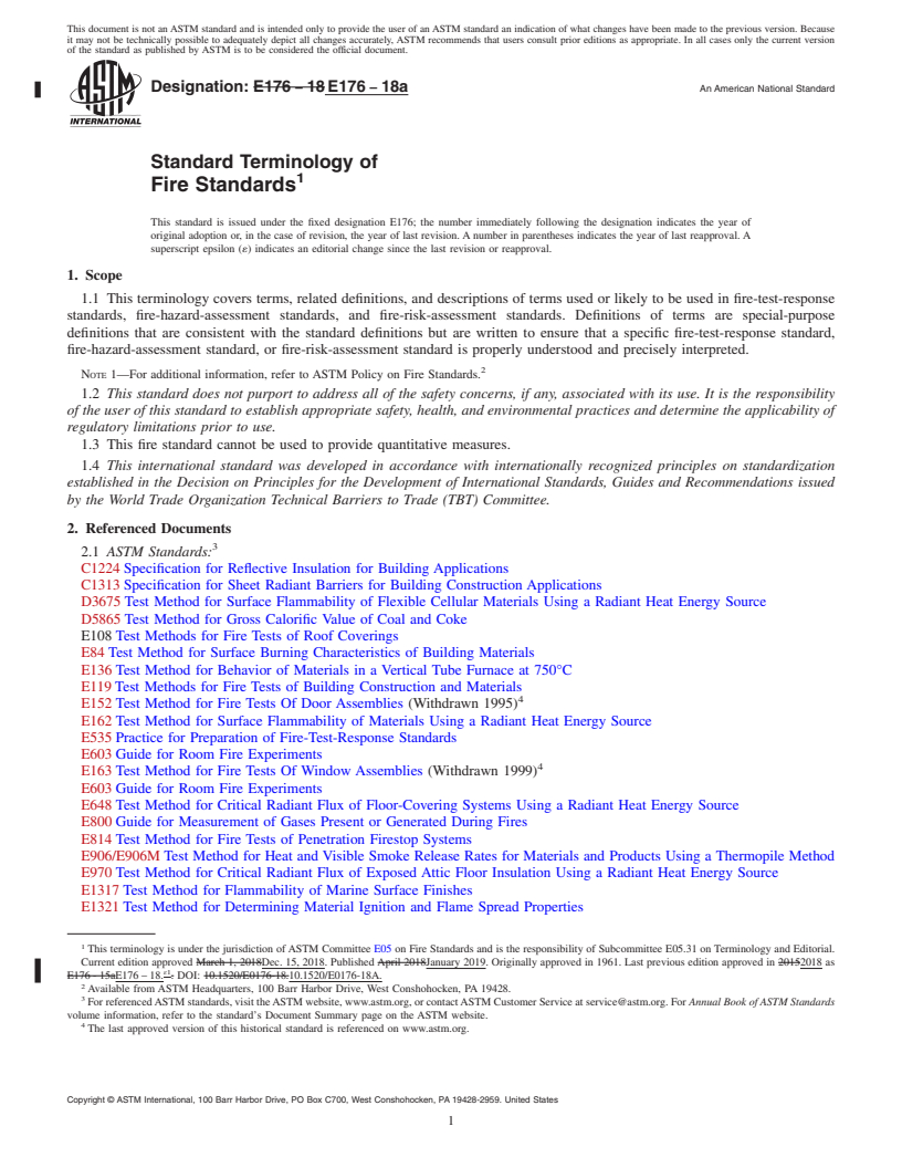 REDLINE ASTM E176-18a - Standard Terminology of  Fire Standards