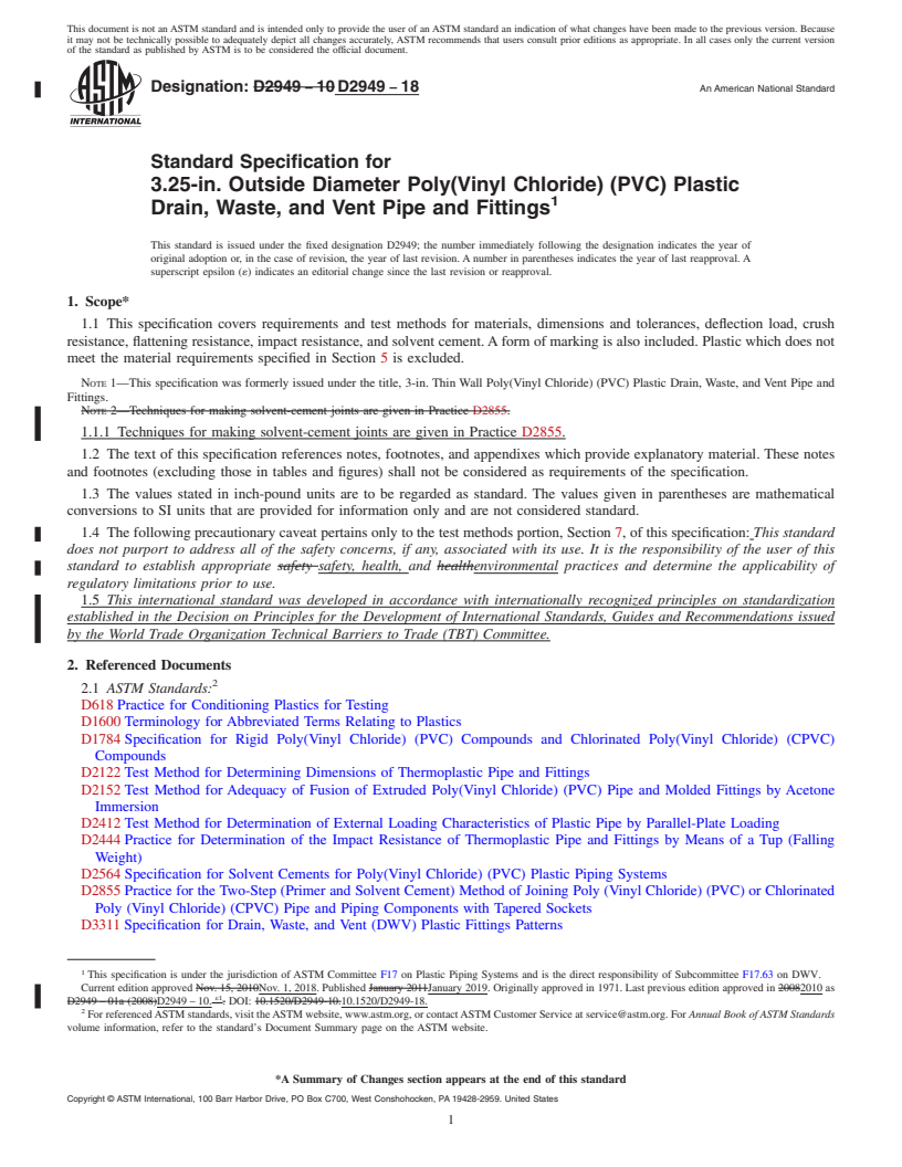 REDLINE ASTM D2949-18 - Standard Specification for  3.25-in. Outside Diameter Poly(Vinyl Chloride) (PVC) Plastic   Drain, Waste, and Vent Pipe and Fittings