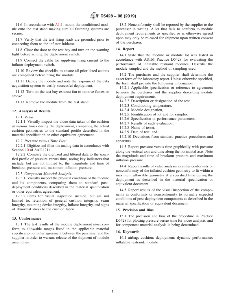 ASTM D5428-08(2019) - Standard Practice for  Evaluating the Performance of Inflatable Restraint Modules