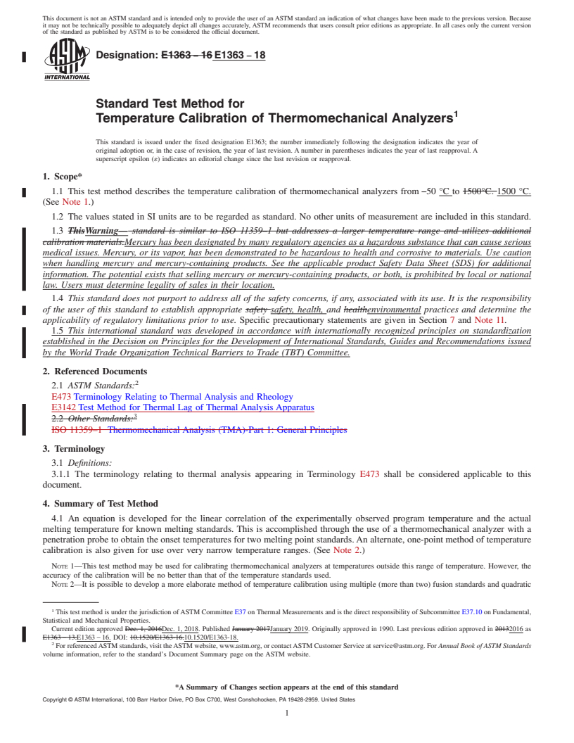 REDLINE ASTM E1363-18 - Standard Test Method for  Temperature Calibration of Thermomechanical Analyzers