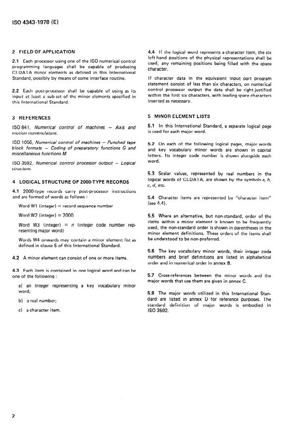 ISO 4343:1978 ISO 4343:1978 - Numerical control of machines -- NC processor output -- Minor elements of 2000- type records (Post-processor commands) - Page 4 preview