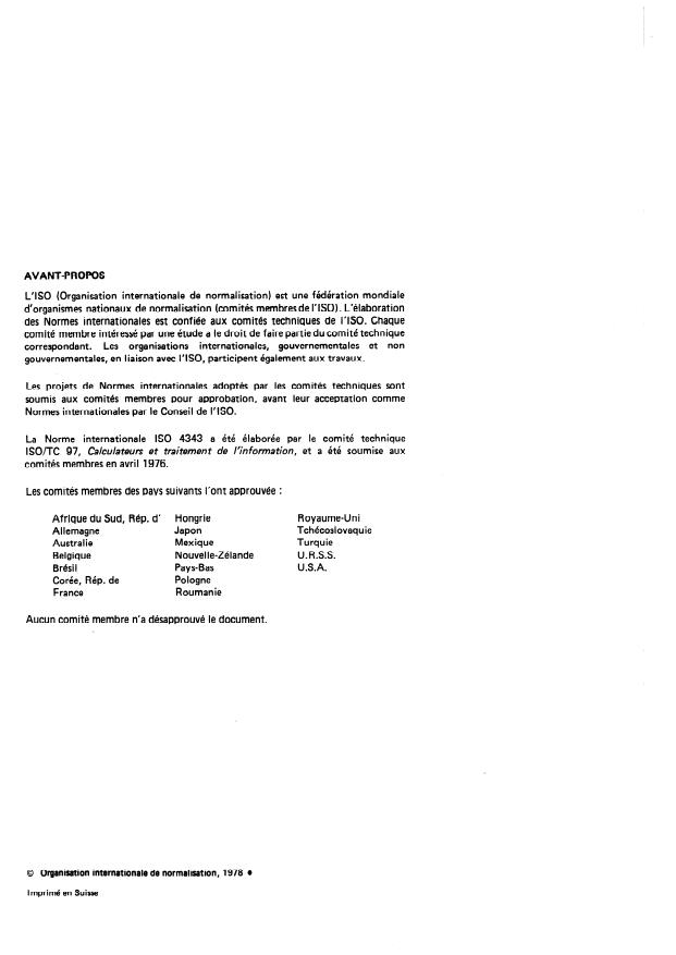 ISO 4343:1978 ISO 4343:1978 - Commande numérique des machines -- Informations de sortie des processeurs CN -- Éléments mineurs des enregistrements de type 2000 (Instruction post-processeur) - Page 2 preview