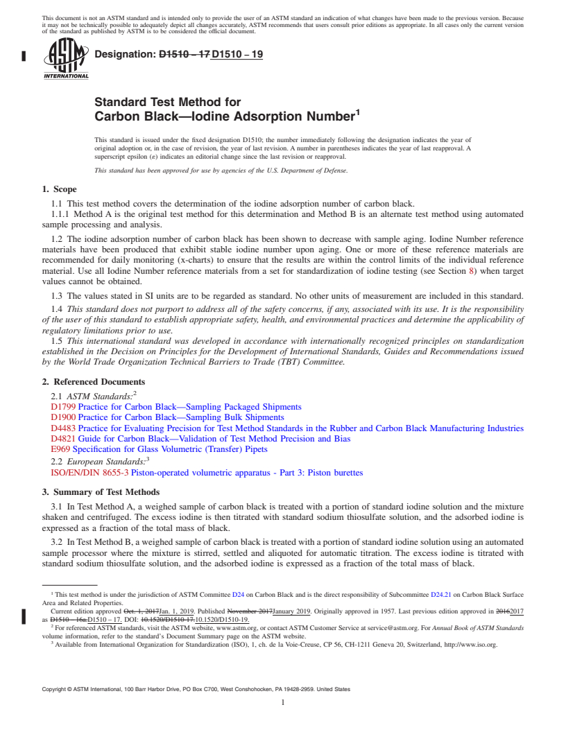 REDLINE ASTM D1510-19 - Standard Test Method for  Carbon Black&#x2014;Iodine Adsorption Number