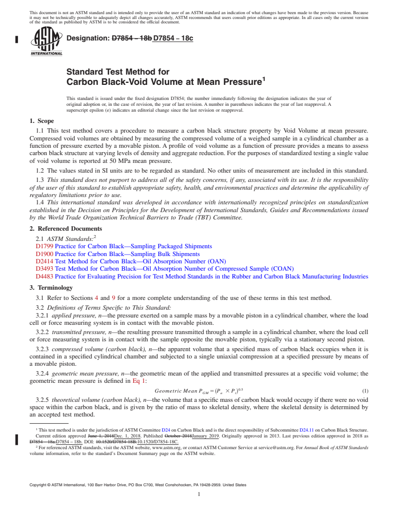 REDLINE ASTM D7854-18c - Standard Test Method for Carbon Black-Void Volume at Mean Pressure