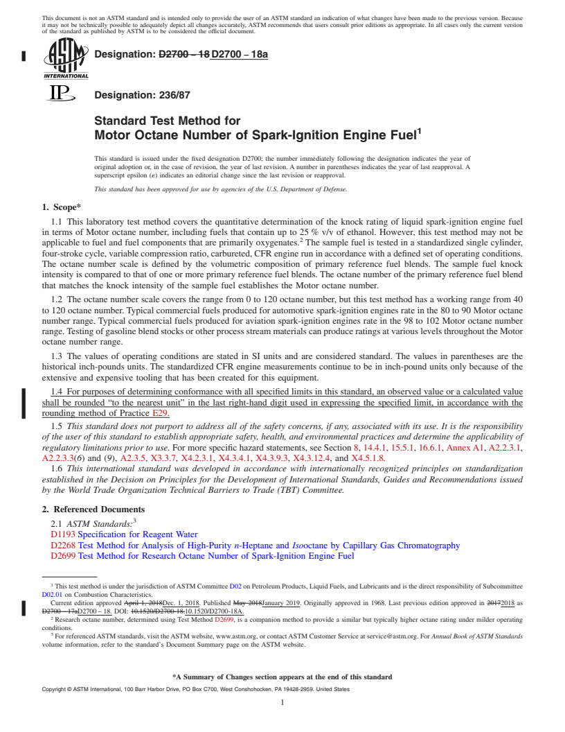 REDLINE ASTM D2700-18a - Standard Test Method for Motor Octane Number of Spark-Ignition Engine Fuel