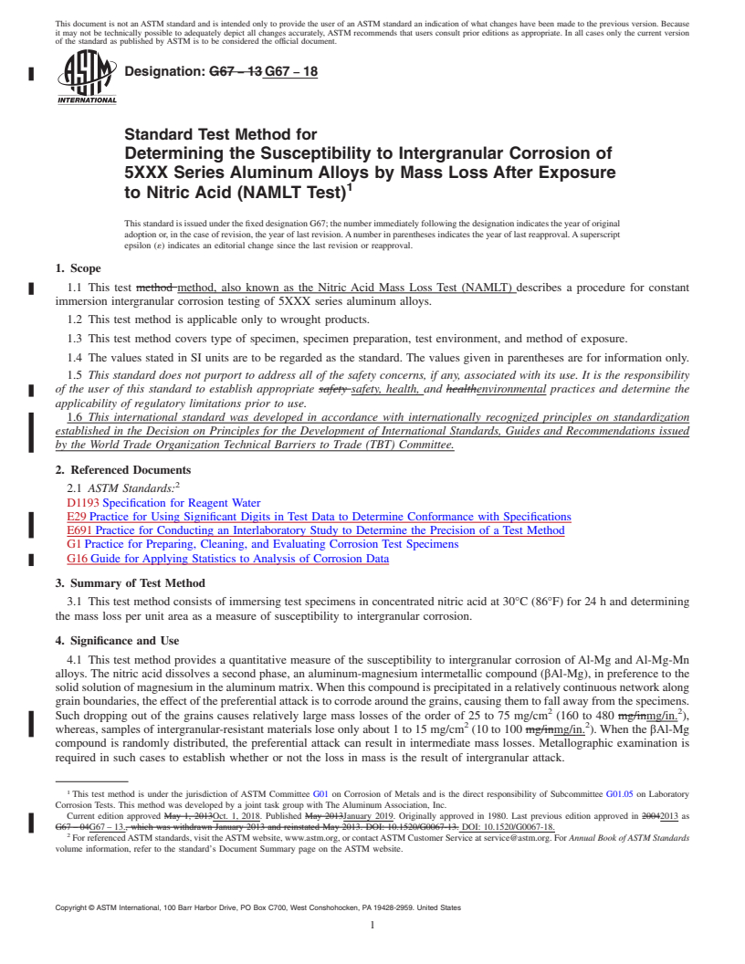 REDLINE ASTM G67-18 - Standard Test Method for  Determining the Susceptibility to Intergranular Corrosion of 5XXX Series Aluminum Alloys by Mass Loss After Exposure to Nitric Acid (NAMLT Test)