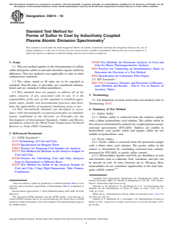 ASTM D8214-18 ASTM D8214-18 - Standard Test Method for Forms of Sulfur in Coal by Inductively Coupled Plasma Atomic Emission Spectrometry - Page 1 preview