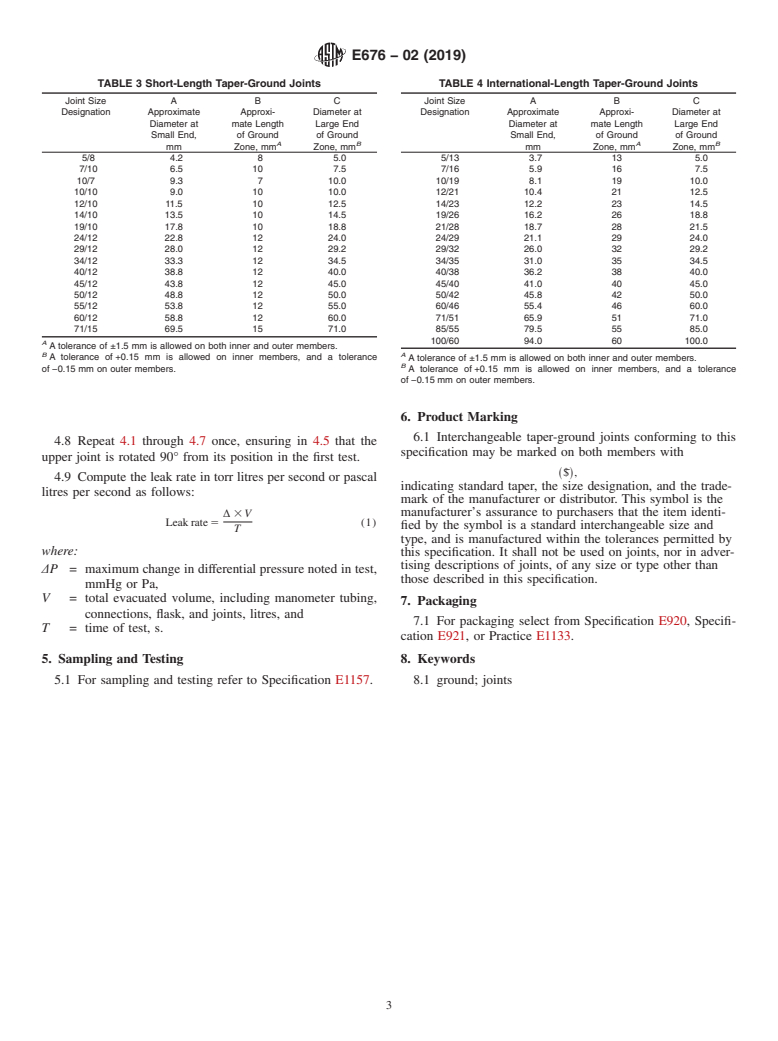 ASTM E676-02(2019) - Standard Specification for  Interchangeable Taper-Ground Joints