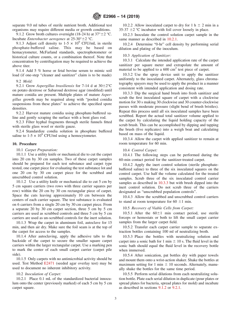 ASTM E2966-14(2019) - Standard Test Method for Quantitative Assessment of Sanitizing Solutions for Carpet