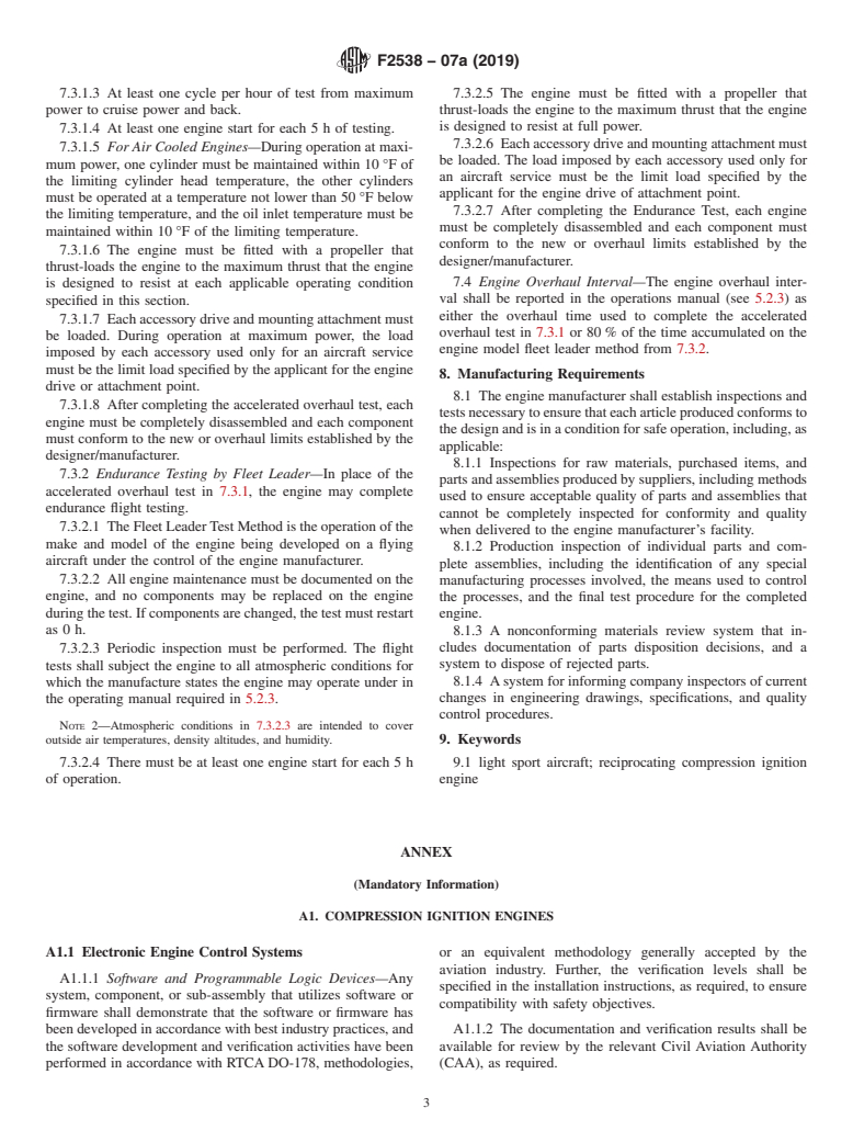 ASTM F2538-07a(2019) - Standard Practice for Design and Manufacture of Reciprocating Compression Ignition  Engines  for Light Sport Aircraft