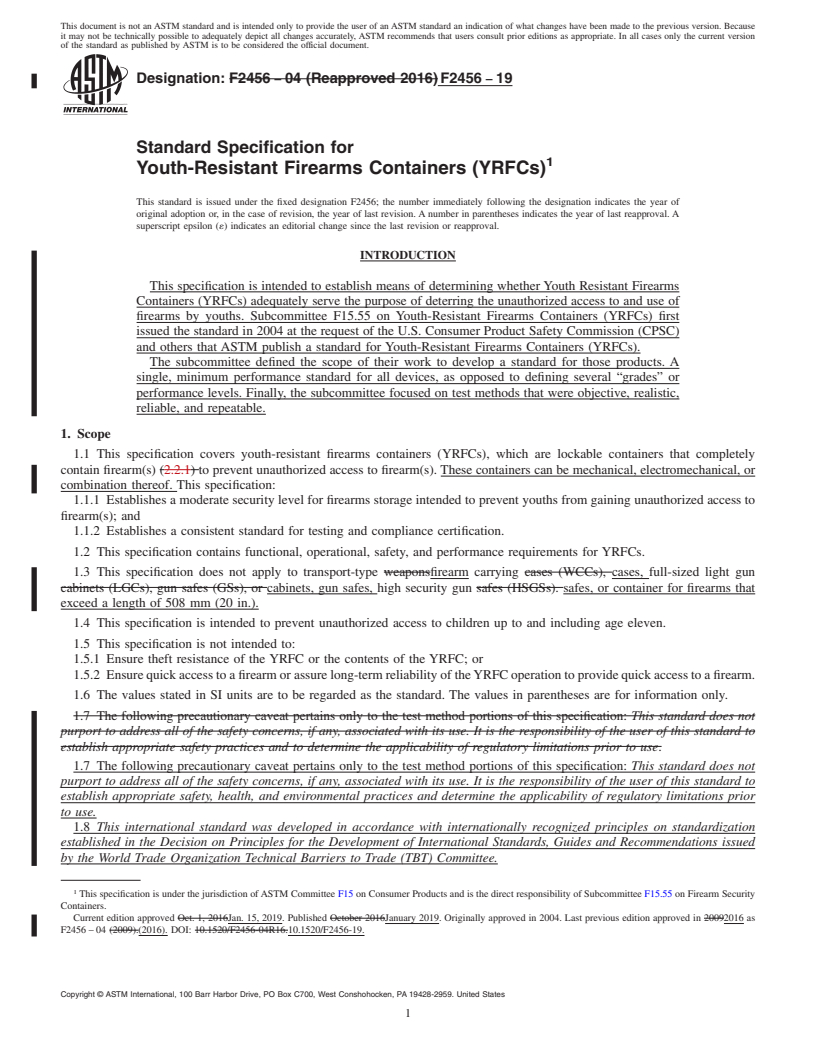 REDLINE ASTM F2456-19 - Standard Specification for  Youth-Resistant Firearms Containers (YRFCs)