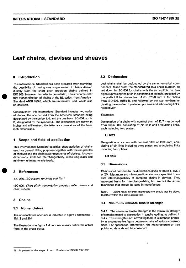 ISO 4347:1985 - Leaf chains, clevises and sheaves
