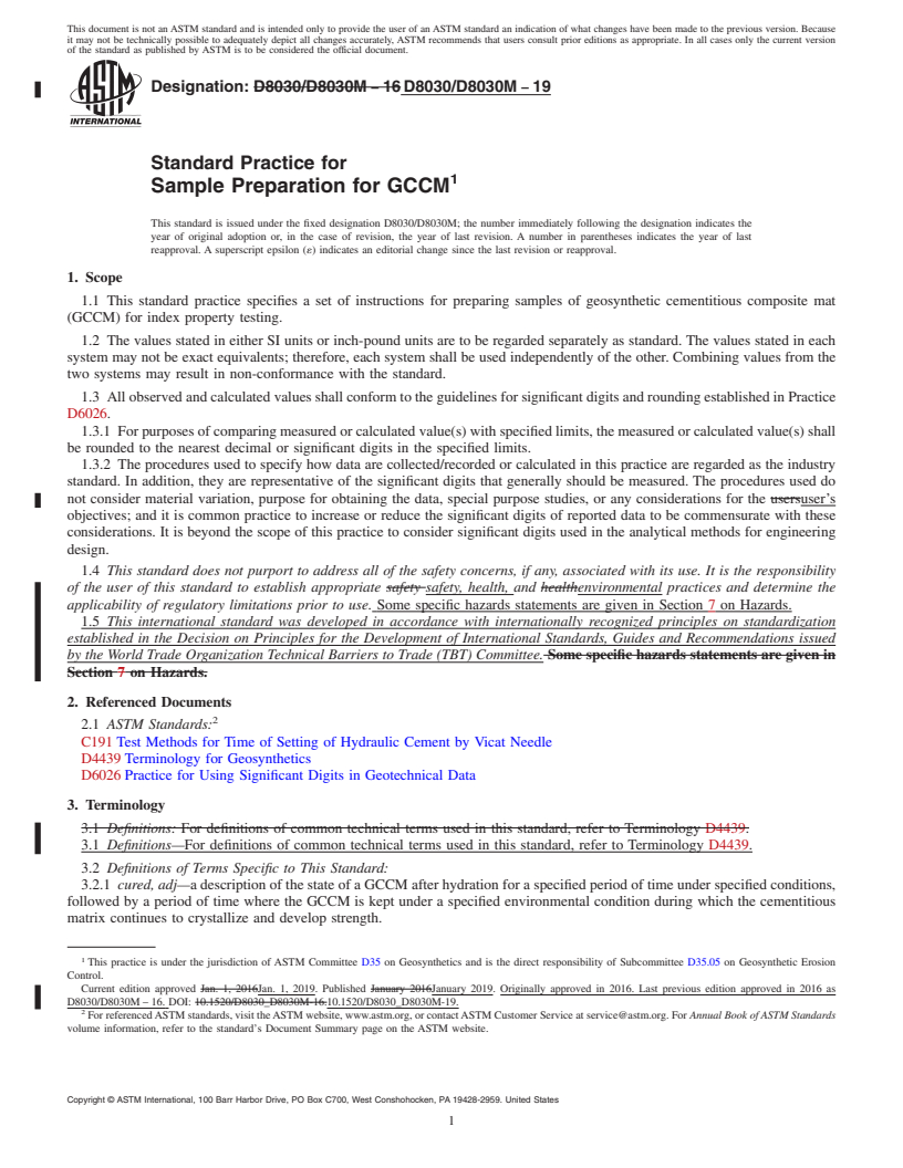 REDLINE ASTM D8030/D8030M-19 - Standard Practice for Sample Preparation for GCCM