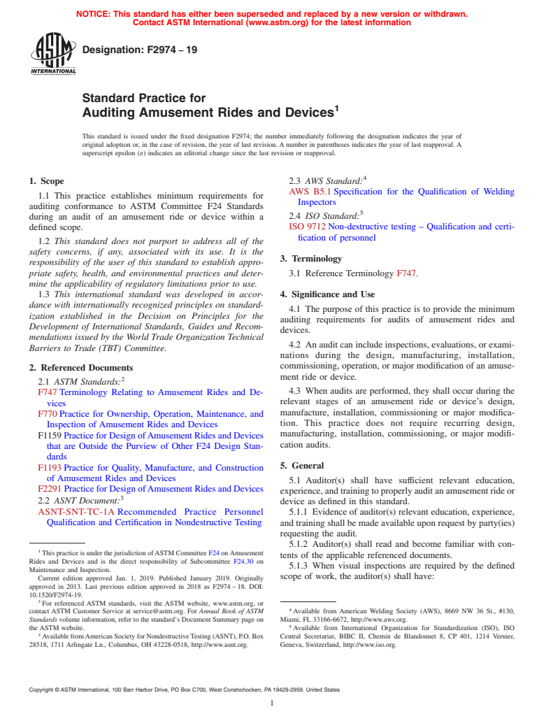 ASTM F2974-19 - Standard Practice for Auditing Amusement Rides and Devices