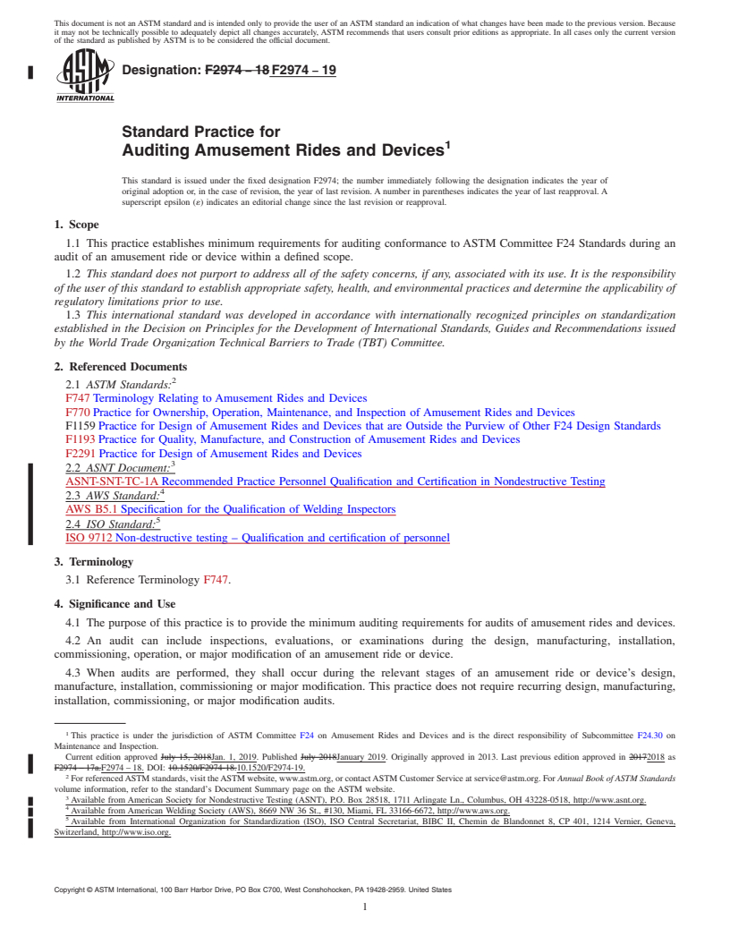 REDLINE ASTM F2974-19 - Standard Practice for Auditing Amusement Rides and Devices