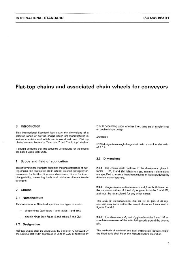 ISO 4348:1983 - Flat-top chains and associated chain wheels for conveyors