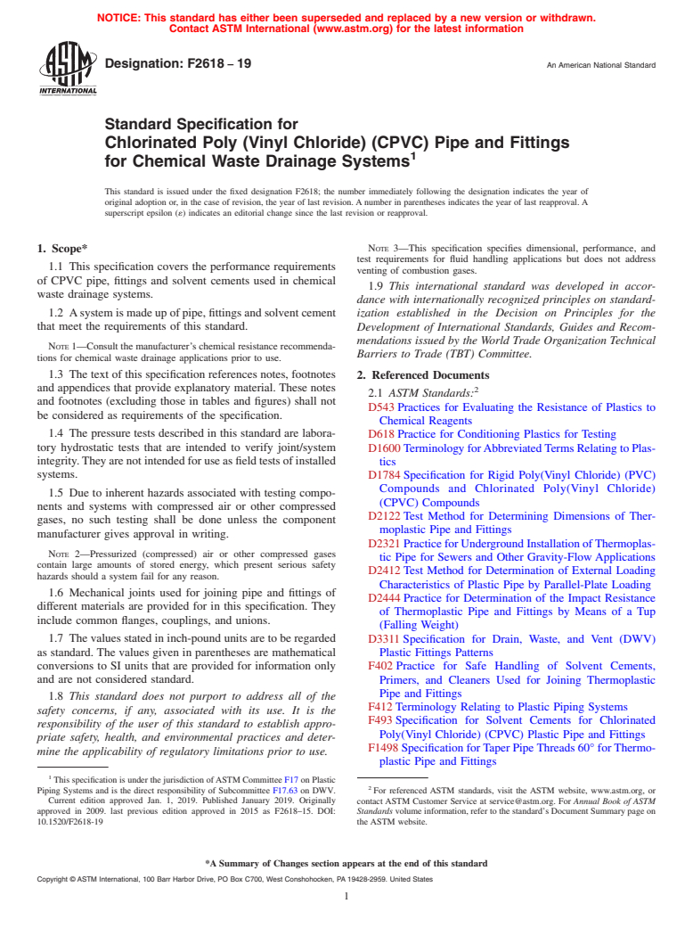 ASTM F2618-19 - Standard Specification For Chlorinated Poly (Vinyl ...